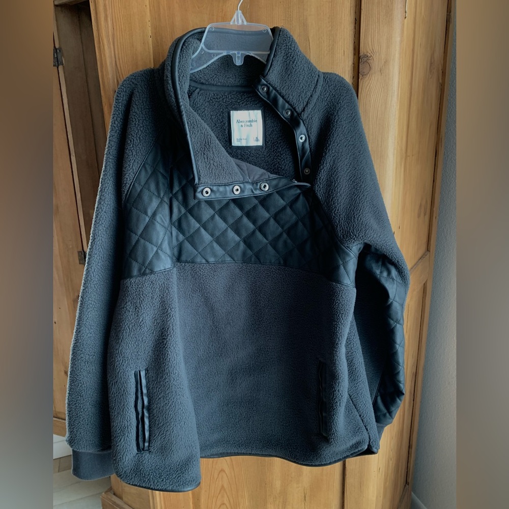 Abercrombie pullover, black leather with dark grey fleece, XL
